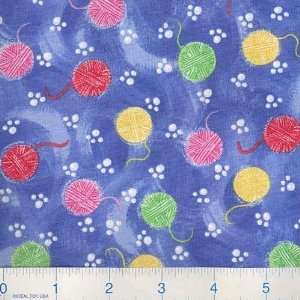  45 Wide Cats & Dogs Pawprints & Yarn Royal Fabric By The 