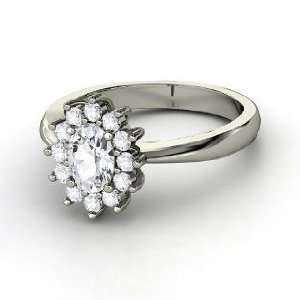    Aunt Stars Ring, Oval White Sapphire 14K White Gold Ring Jewelry
