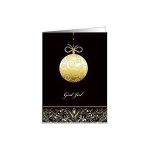  God Jul, Merry christmas in Swedish, gold ornament, black 