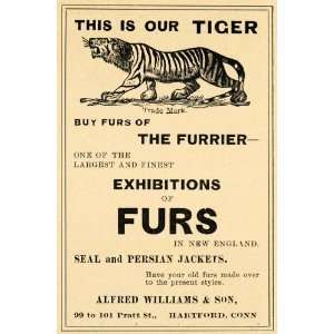  1899 Ad Alfred Williams Pratt St Hartford Tiger Cat Fur 