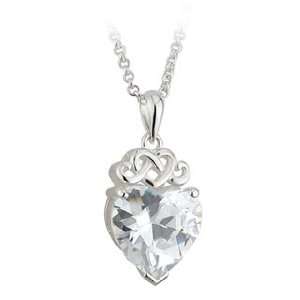   Silver Celtic Crystal Heart Pendant On A Chain   Failte Jewelry