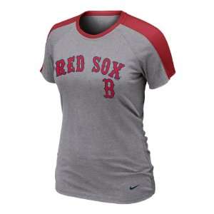 Boston Red Sox Womens Nike Grey Heather Centerfield Raglan T Shirt 