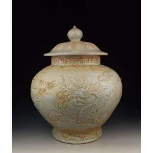 one Jingdezhen Kiln Qingbai Glazed porcelain Lidded Pot With Dragon 