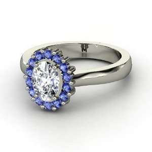 Princess Kate Ring, Oval Diamond 14K White Gold Ring with Sapphire