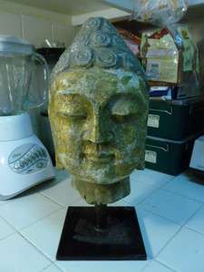 FINE ANTIQUE CARVED STONE SOUTHEAST ASIAN BUDDHA HEAD #1  