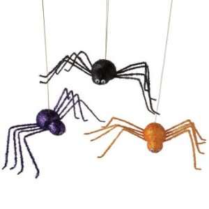  Pack of 6 Large Purple, Black and Orange Hanging Spider 
