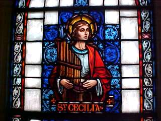 Nice old Church Stained Glass Window of St. Cecilia+  