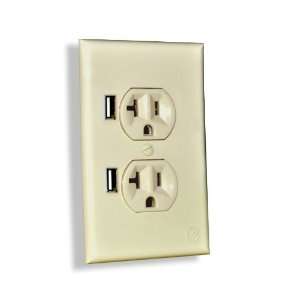    SI USB Outlet Duo In Wall Standard AC Outlet with 2 USB Ports, Ivory