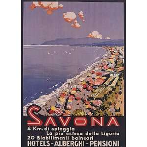  SAVONA BEACH UNBRELLAS ITALY ITALIA SMALL VINTAGE POSTER 