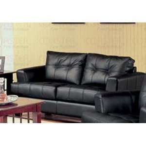  Loveseat Sofa with Wooden Legs Contemporary Black Leather 