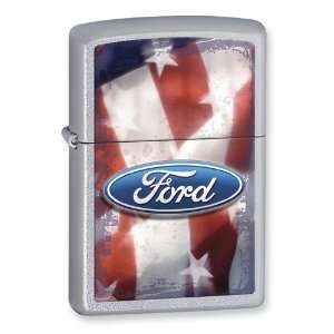  Zippo Ford Oval American Flag Satin Chrome Lighter 