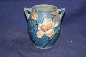 Vintage Roseville 86 4 Vase 2 Handle Blue Magnolia Repair  