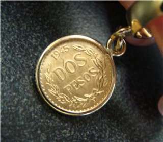 Pure Gold Dos Peso 1945 Coin Charm Ring 14k Gold Band  