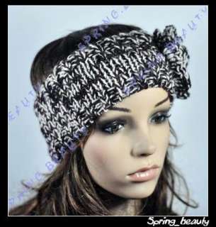 100% Hand Knit Craft Head Wrap Headband Cap Crochet Flower Brown 
