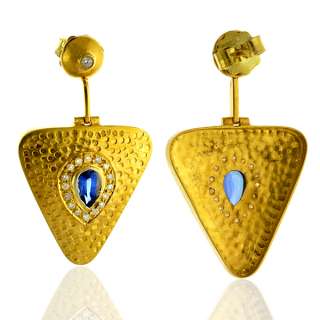 FINE DIAMOND PAVE 18K SOLID YELLOW GOLD EARRINGS GEMSTONE DANGLE 