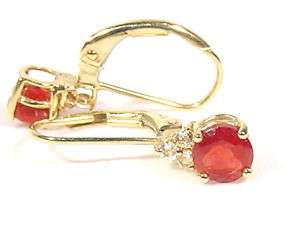 Earring 10K Gold dangle 1.0cts Solitaire ruby Red color Czs Lever 