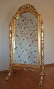 Large Free Standing Carved Wood Gilt Cheval Mirror  