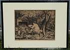 IMPORTANT ARTIS​T PROOF ETCHING B​OY STUDYING BY THE BARN