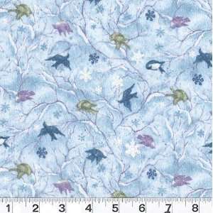  45 Wide Snow Show Snow Birds Flannel Light Teal Fabric 