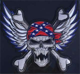 Rebel Confederate Flag SKULL PATCH 11 inches XL Back Patch  