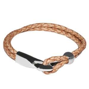  7.5 Brown Color Leather Bracelet Stainless Steel Clasp 