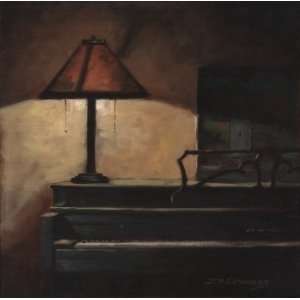  Piano and Lamp, Original Painting, Home Decor Artwork 