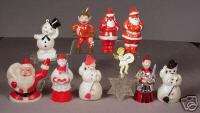   1950s Christmas Ornaments hard plastic Santa Snowman Elf  