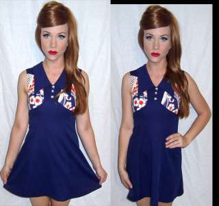   Vintage 60s 70s Iconic MOD Peterpan Collar Mini Scooter Dress XS S