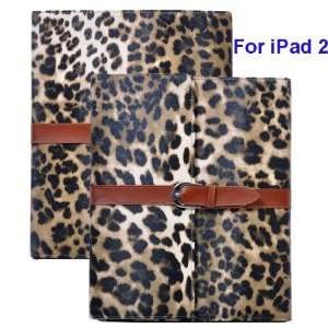  Foldable Leopard Strapped Buckle Leather Cover for Apple 