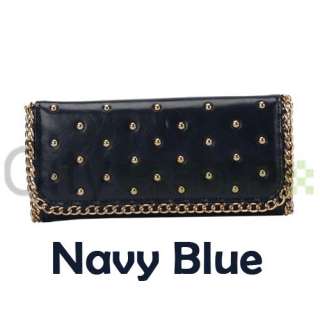 Elegant Women Button PU Leather Long Wallet Beige/Navy Blue/Brown/Red 