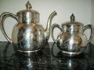 VICTORIAN PAIRPOINT SILVER PLATED HOLLAND TEAPOT+ SUGAR BOWL  