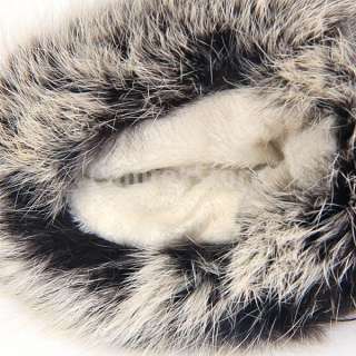 City Lady Winter Warm Rabbit Fur + PU Leather Full Finger Waist Gloves 