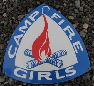Rare 1930s Camp Fire Girls porcelain truck door sign  
