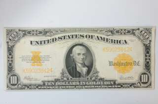1922 LARGE NOTE $10 GOLD CERTIFICATE PAPER CURRENCY  