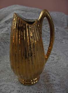Vintage Ceramic Art Pottery Weeping Bright Gold Pitcher Bud Vases 22 