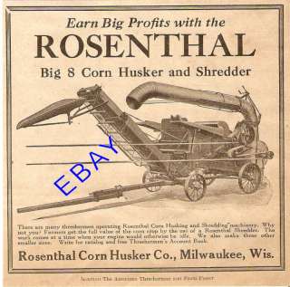 1919 ROSENTHAL BIG 8 CORN HUSKER & SHREDDER MACHINE AD  