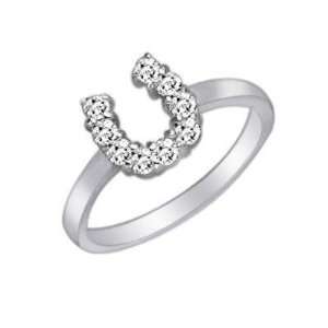  Sterling Silver Horse Shoe CZ Ring.Size 9 FREE GIFT BOX 