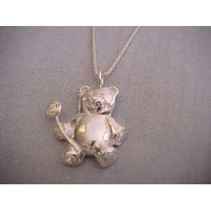 Sterling Silver Teddy bear with Lollipop Pendant   Necklace on 20 inch 