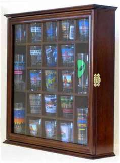 21 Shot Glass Display Case Wall Cabinet Shadow Box, with Hinged Glass 