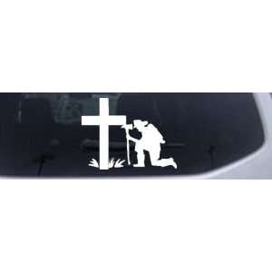 White 26in X 19.5in    Fireman At The Cross Christian Car Window Wall 