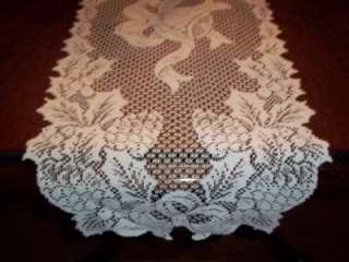 CREME IVORY TABLE RUNNER LACE 90 X 14 PINE CONE BELL CTRC254 CHRISTMAS 