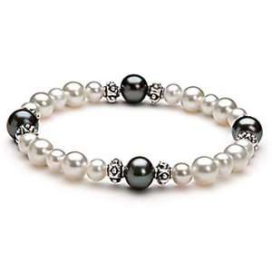 PearlsOnly Lola Black and White 6 9mm AA Freshwater Pearl Bracelet 7.5 
