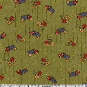  45 Wide Rons World Tractors & Trucks Olive Fabric By 