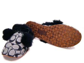 New Coach Poppy Jayda Signature Fur Slippers House Shoes Gift Black 