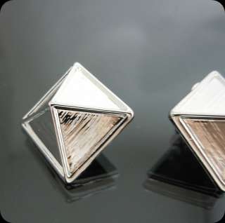 Shinny Silver tone Gladiator Pyramid Earrings Post NEW  