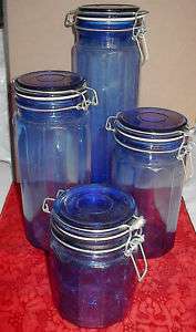 Lot 4 Cobalt Blue Glass Storage Canister Jars 13/10/8/6  