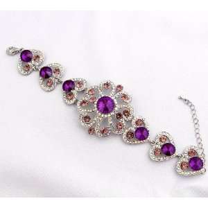  Wedding Prom Big Purple Crystal Rhinetone Flower Bracelet 