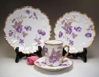 Antique A.K Limoges 4 Pc. Set   HP Lavender, Purple & Gold Flowers 