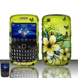 For Blackberry Curve 8520 Rubberized Hawaiian Flowers Design Cover 