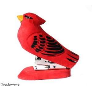  Hand Carved and Painted Wood Red Cardinal Stapler